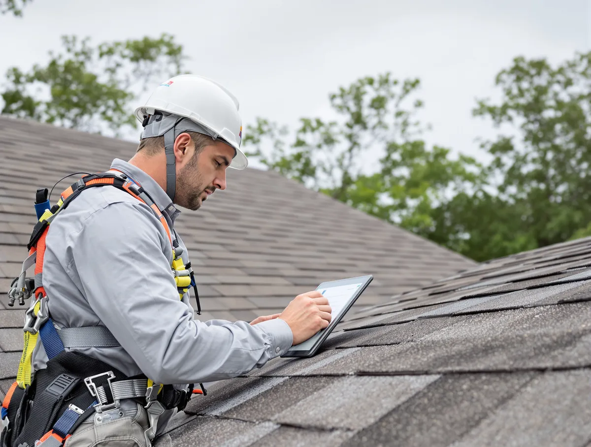 Professional roof inspector examining shingles — understanding what inspectors look for helps you prepare and avoid surprises at renewal